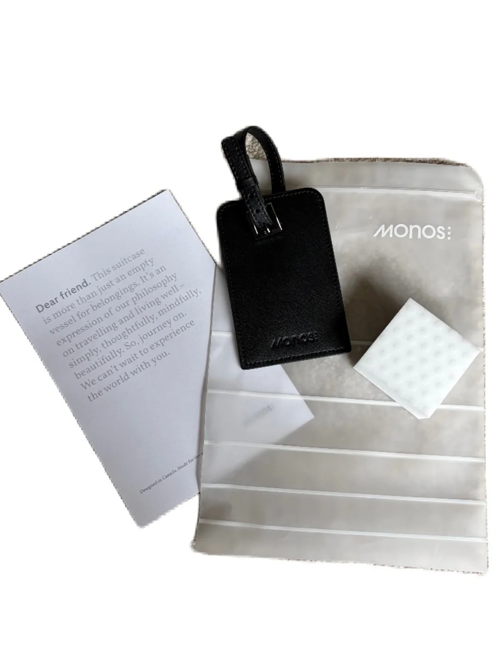 Monos Luggage Tag & scuff mark eraser sponge Bundle